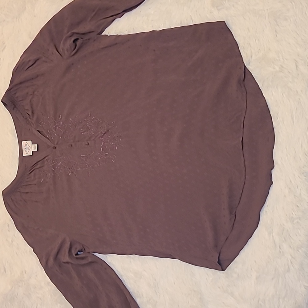 ST JOHN'S BAY Women's Brown 3/4 sleeve Tunic Blouse - Size Large
